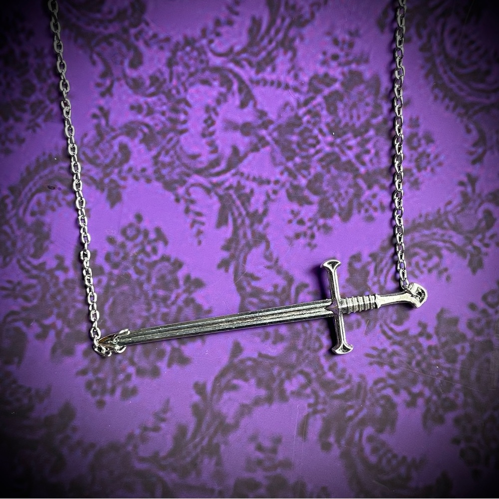 Medieval Sword Necklace silver toned
